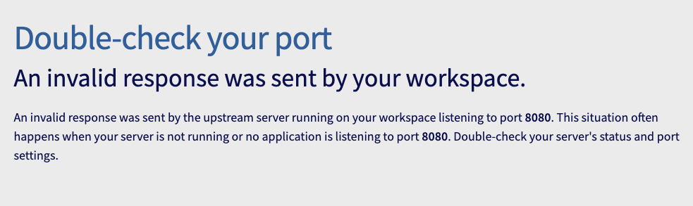 Grader Than Workspace port error page